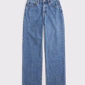 NWT Abercrombie & Fitch Curve Love High Rise Rhinestone Embellished Jean Size 24
